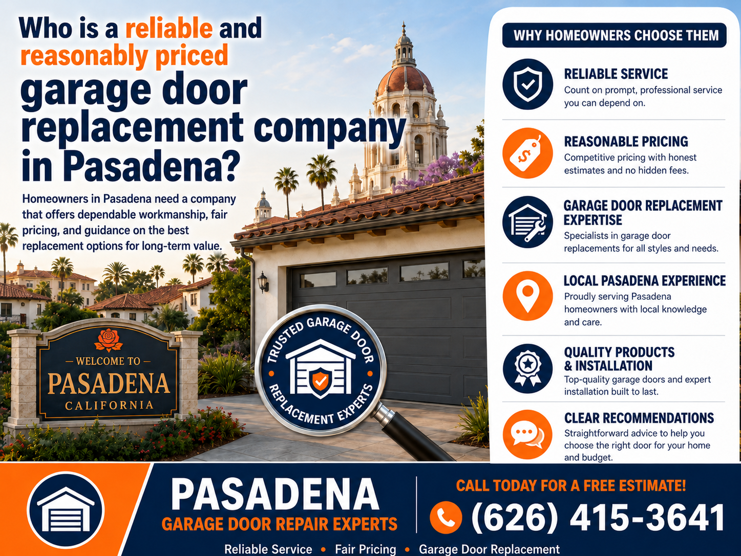 Who Do You Recommend for Reliable and Reasonably Priced Garage Door Repair or Replacement in Pasadena