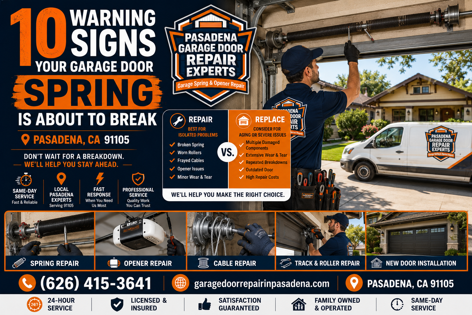 Garage door spring warning signs inspected by Pasadena Garage Door Repair Experts in Pasadena California