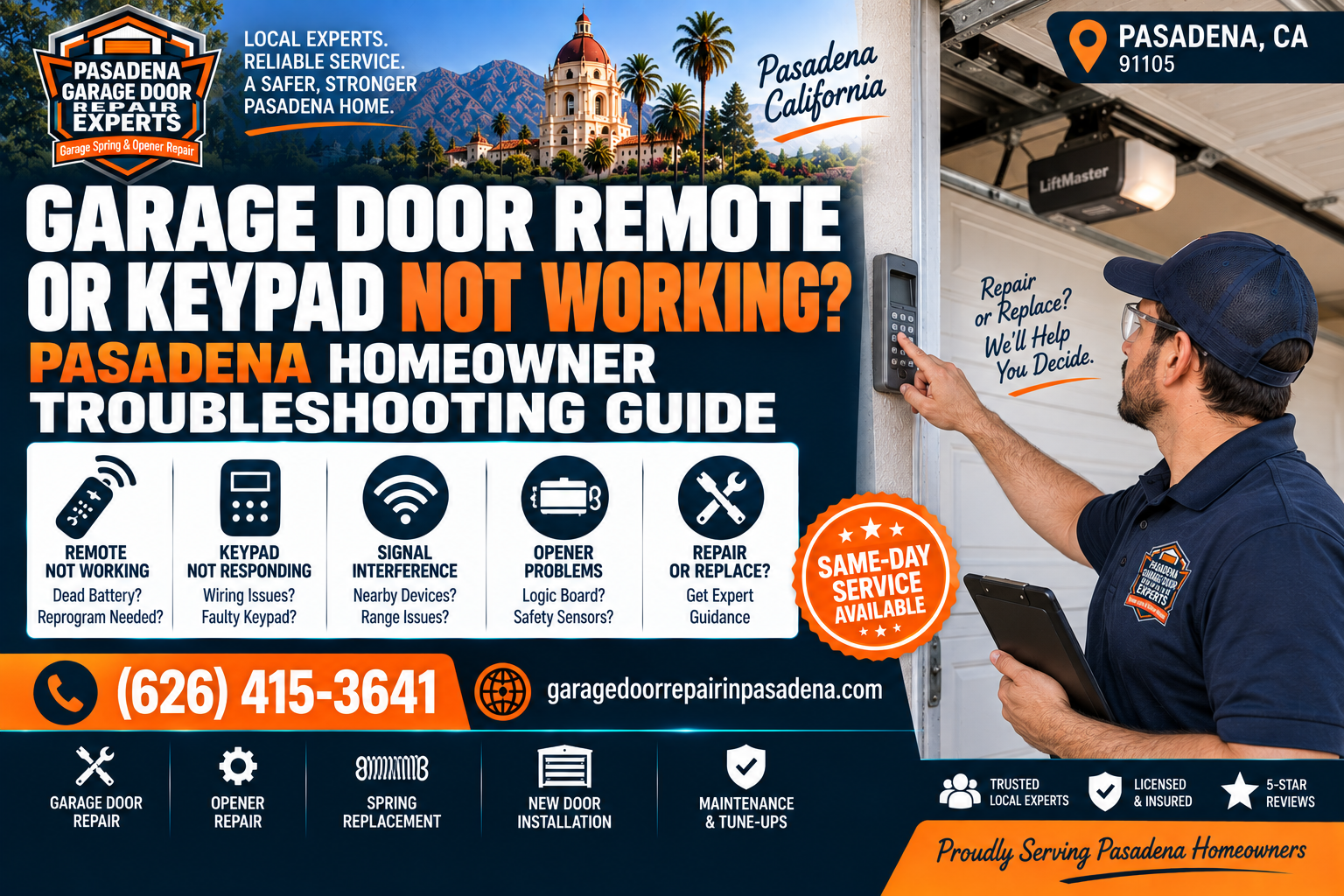 Garage door remote or keypad not working at a Pasadena home