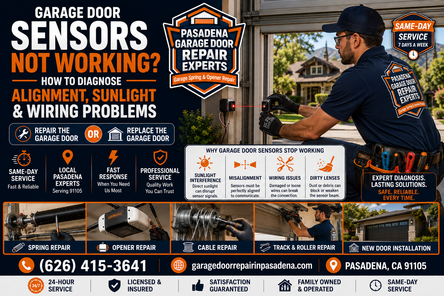 Garage door safety sensors not working troubleshooting guide for Pasadena homeowners