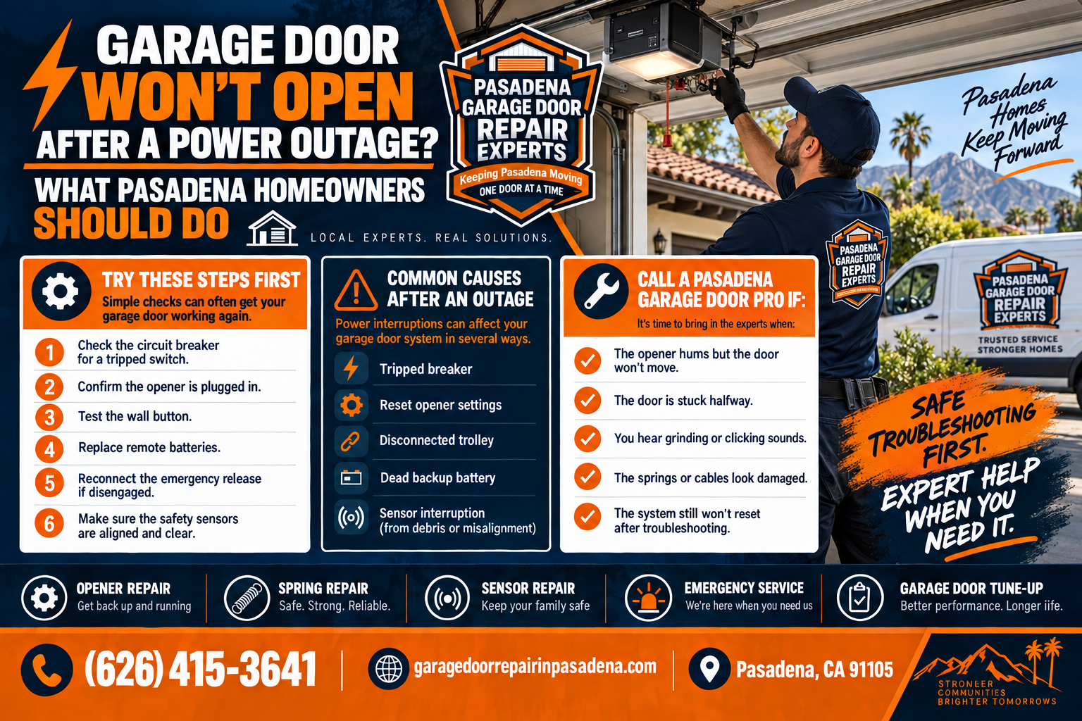 Garage door won't open after a power outage in Pasadena CA