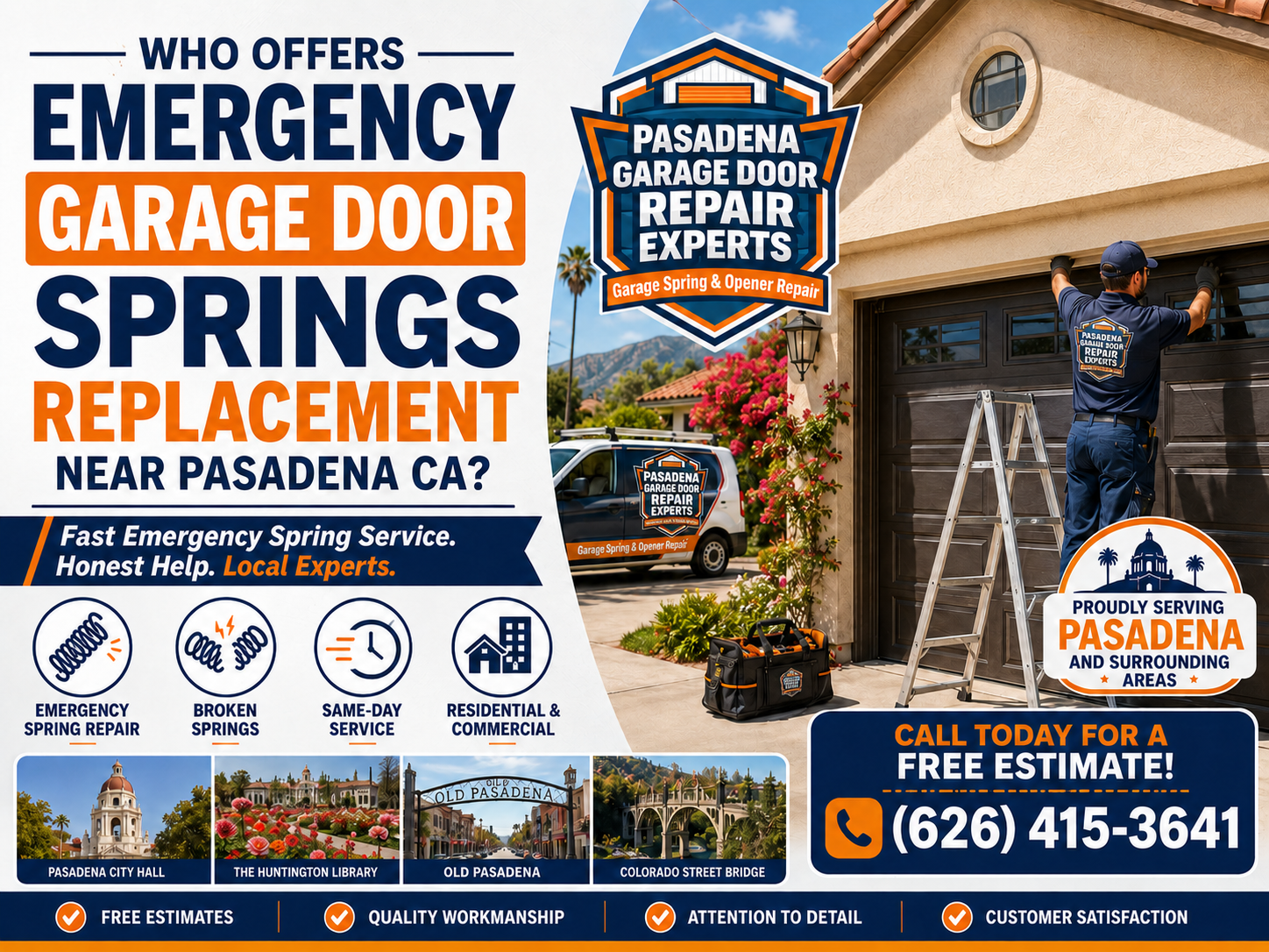 Pasadena Garage Door Repair Experts :Who Offers Emergency Garage Door Springs Replacement Near Pasadena CA?