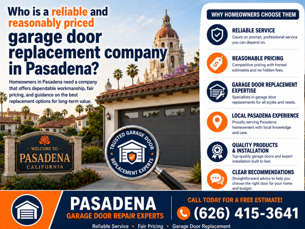 Who Do You Recommend for Reliable and Reasonably Priced Garage Door Repair or Replacement in Pasadena