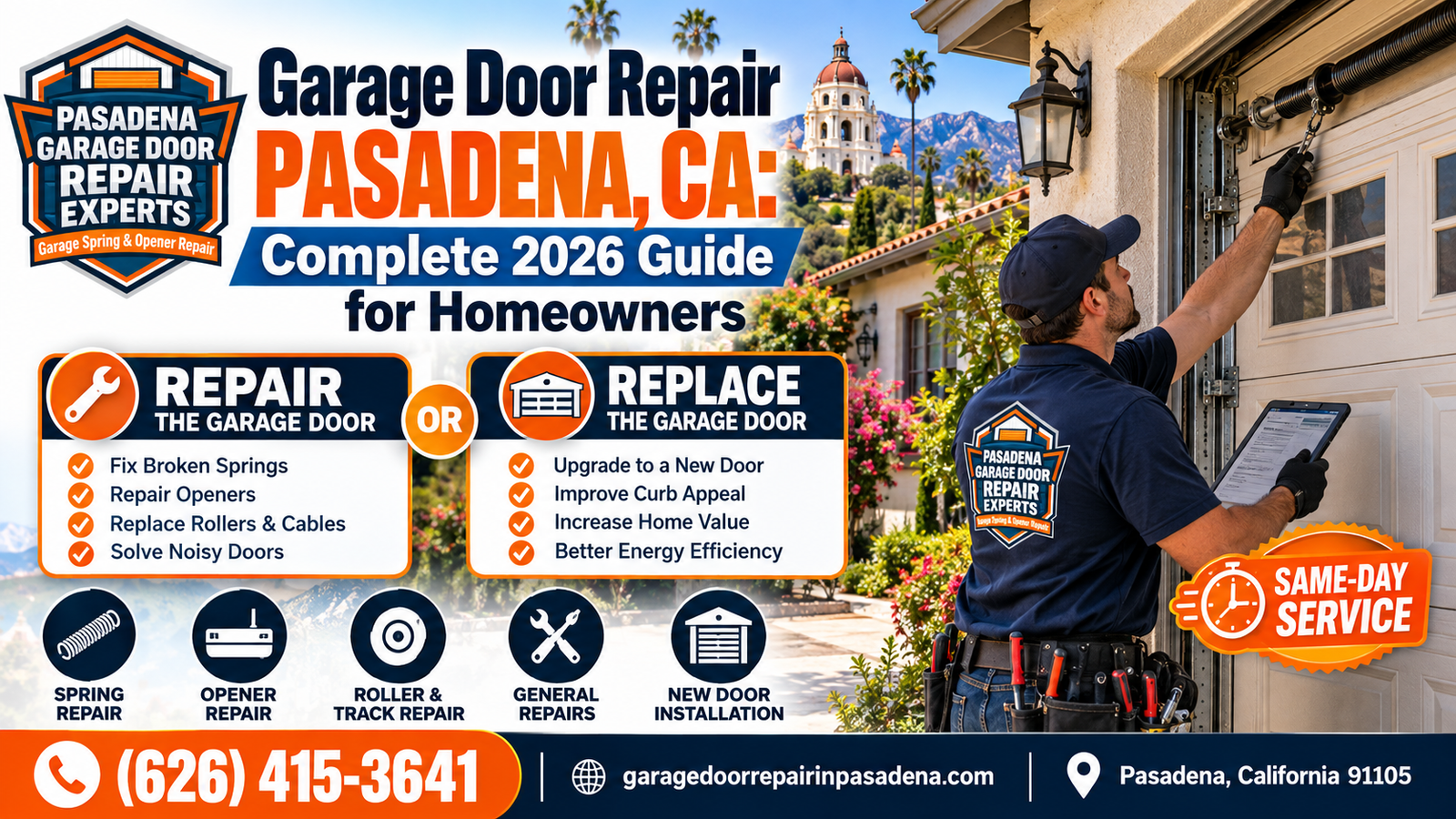 Garage door repair in Altadena, CA: technician servicing a residential foothill garage door after ash and weather exposure