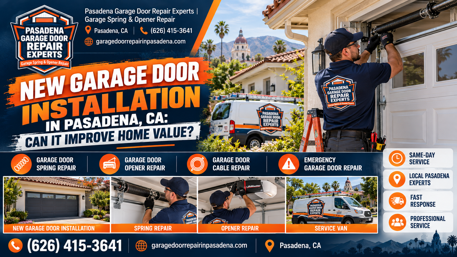New garage door installed on an Altadena foothill home, improving curb appeal and resale readiness