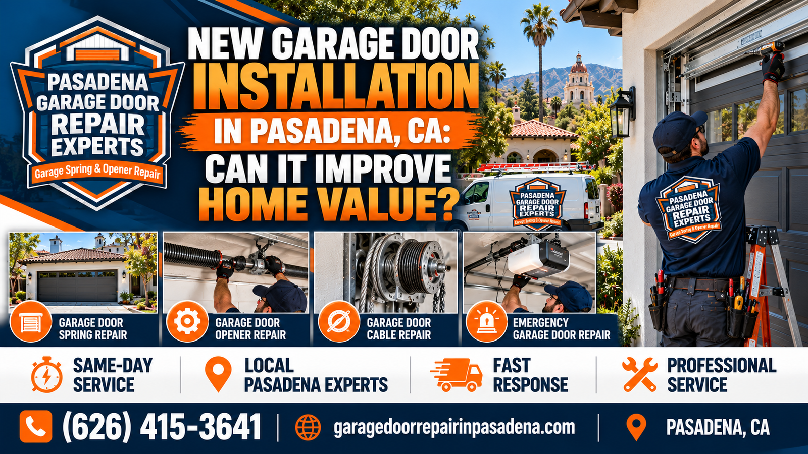 New garage door installed on a Pasadena home, improving curb appeal from the street